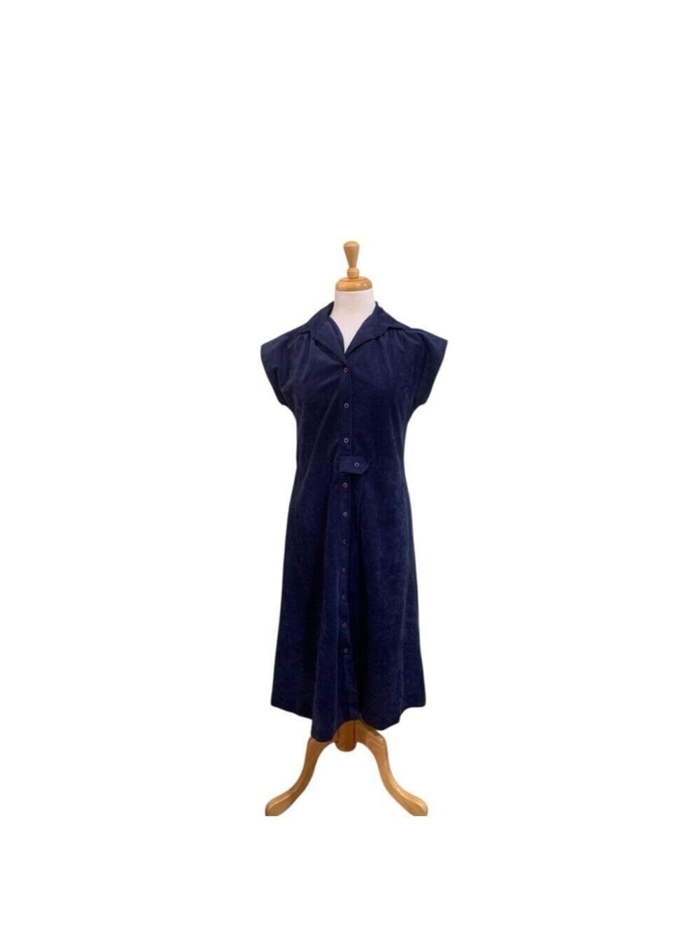 Vntg Women's classic Malouf OF DALLAS Navy Button-Front Dress 8P